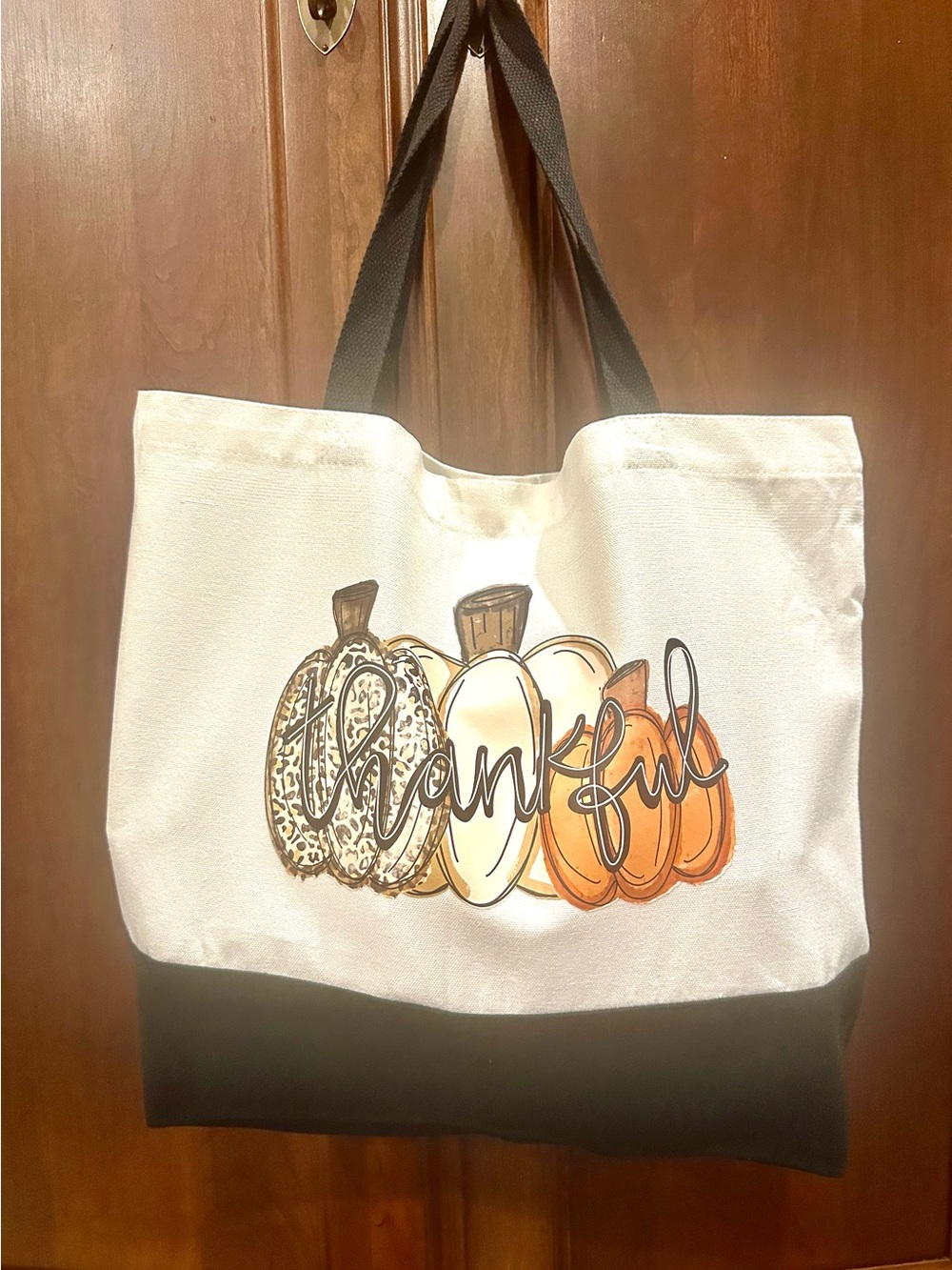 Canvas Tote Bag with Autumn Pumpkin Thankful Graphic